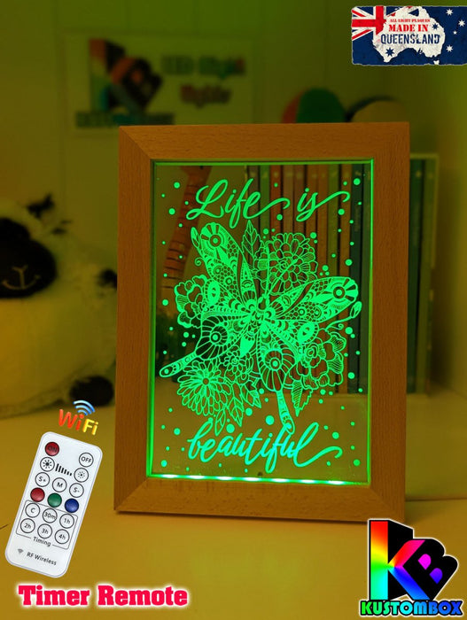 Life is beautiful Butterflys Motivational Quote Timber Frame USB 3D LED Night Light Lamp - KustomboxNight Lights & Ambient LightingKustomboxTimber Frame Light