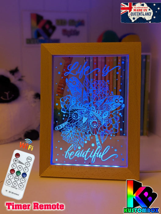 Life is beautiful Butterflys Motivational Quote Timber Frame USB 3D LED Night Light Lamp - KustomboxNight Lights & Ambient LightingKustomboxTimber Frame Light