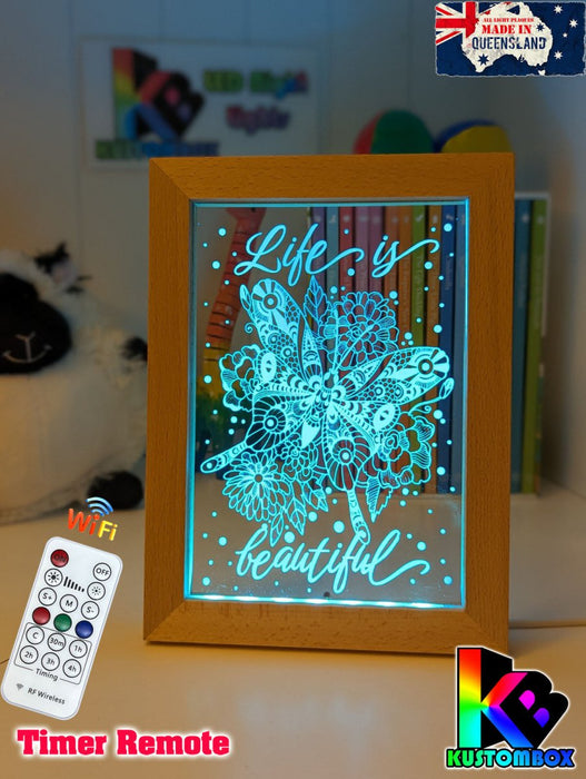 Life is beautiful Butterflys Motivational Quote Timber Frame USB 3D LED Night Light Lamp - KustomboxNight Lights & Ambient LightingKustomboxTimber Frame Light