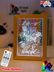 Life is beautiful Butterflys Motivational Quote Timber Frame USB 3D LED Night Light Lamp - KustomboxNight Lights & Ambient LightingKustomboxTimber Frame Light
