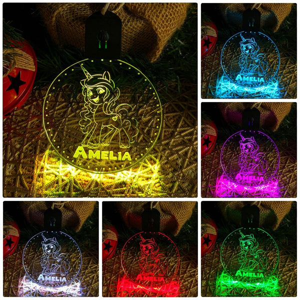 Little Unicorn Pony Personalised Christmas Tree Bauble 3D LED Light Decoration - KustomboxNight Lights & Ambient LightingKustomboxP1 Pony Standard