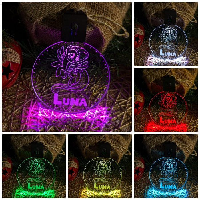 Little Unicorn Pony Personalised Christmas Tree Bauble 3D LED Light Decoration - KustomboxNight Lights & Ambient LightingKustomboxP2 Pony Standard