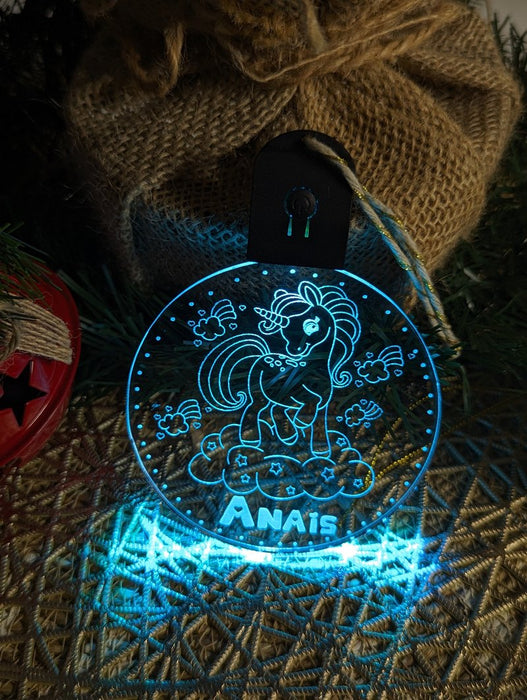 Little Unicorn Pony Personalised Christmas Tree Bauble 3D LED Light Decoration - KustomboxNight Lights & Ambient LightingKustomboxP2 Pony Standard