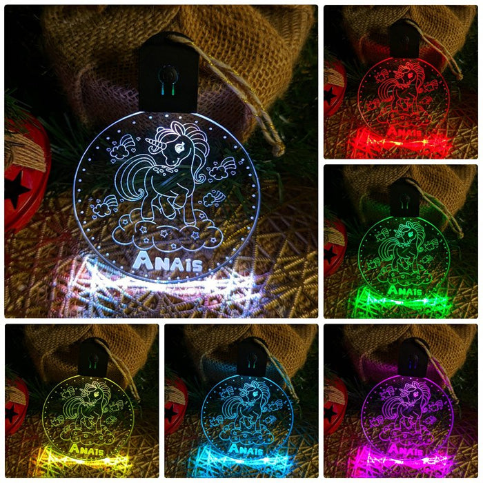 Little Unicorn Pony Personalised Christmas Tree Bauble 3D LED Light Decoration - KustomboxNight Lights & Ambient LightingKustomboxP3 Pony Standard