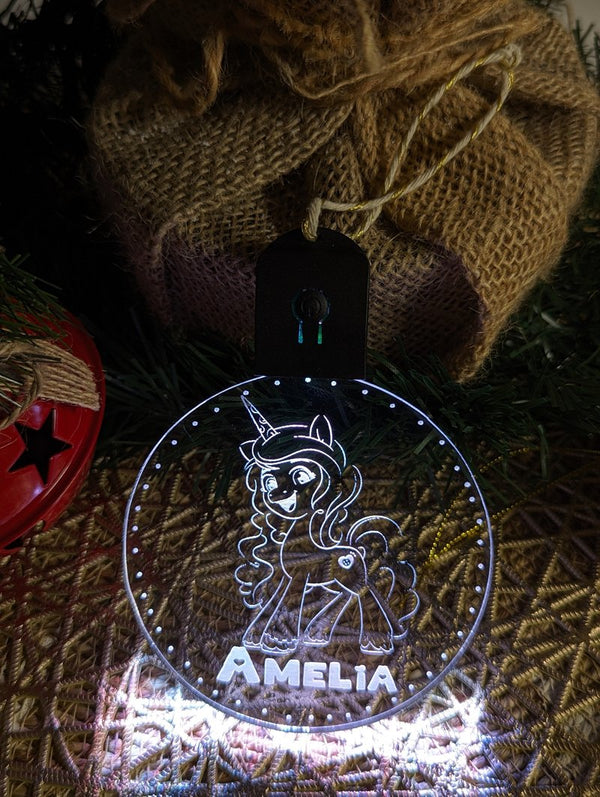 Little Unicorn Pony Personalised Christmas Tree Bauble 3D LED Light Decoration - KustomboxNight Lights & Ambient LightingKustomboxP1 Pony Standard