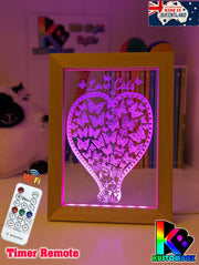 Love Cats & Heart of Butterflies Personalised Name Timber Picture Frame USB 3D LED Night Light Lamp - KustomboxNight Lights & Ambient LightingKustomboxTimber Frame Light