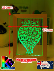 Love Cats & Heart of Butterflies Personalised Name Timber Picture Frame USB 3D LED Night Light Lamp - KustomboxNight Lights & Ambient LightingKustomboxTimber Frame Light