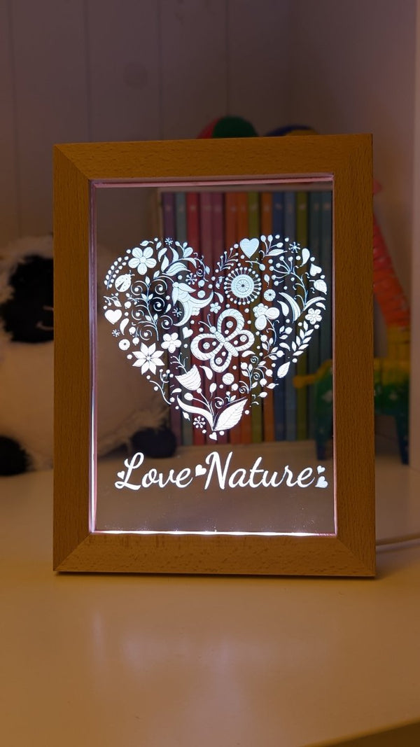 Love Heart Flowers Personalised Name Timber Frame USB 3D LED Night Light Lamp - KustomboxNight Lights & Ambient LightingKustomboxTimber Frame Light - $34.99