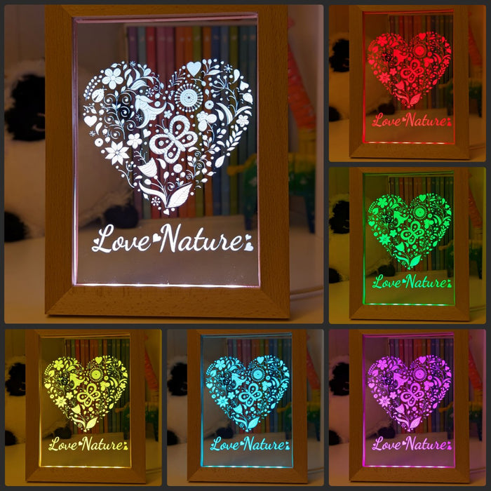 Love Heart Flowers Personalised Name Timber Frame USB 3D LED Night Light Lamp - KustomboxNight Lights & Ambient LightingKustomboxTimber Frame Light - $34.99
