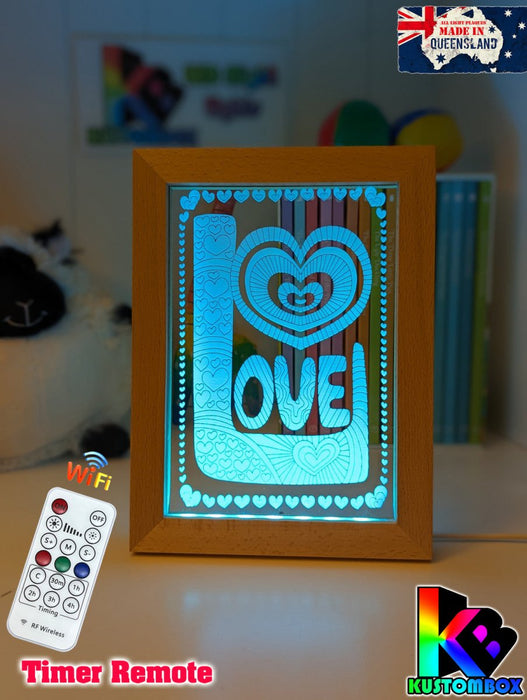 Love Heart Mandala Personalised Name Timber Picture Frame USB 3D LED Night Light Lamp - KustomboxNight Lights & Ambient LightingKustomboxTimber Frame Light