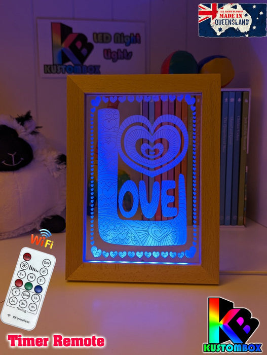 Love Heart Mandala Personalised Name Timber Picture Frame USB 3D LED Night Light Lamp - KustomboxNight Lights & Ambient LightingKustomboxTimber Frame Light