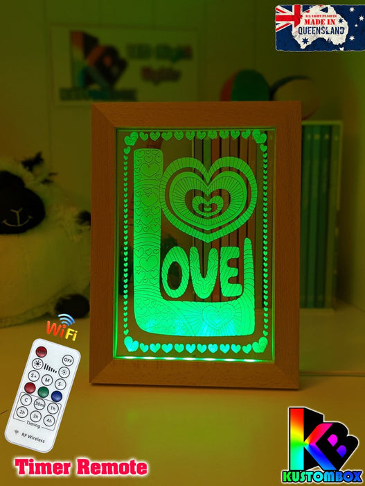 Love Heart Mandala Personalised Name Timber Picture Frame USB 3D LED Night Light Lamp - KustomboxNight Lights & Ambient LightingKustomboxTimber Frame Light