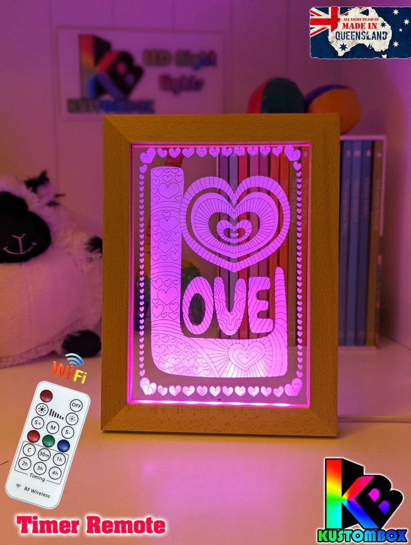 Love Heart Mandala Personalised Name Timber Picture Frame USB 3D LED Night Light Lamp - KustomboxNight Lights & Ambient LightingKustomboxTimber Frame Light