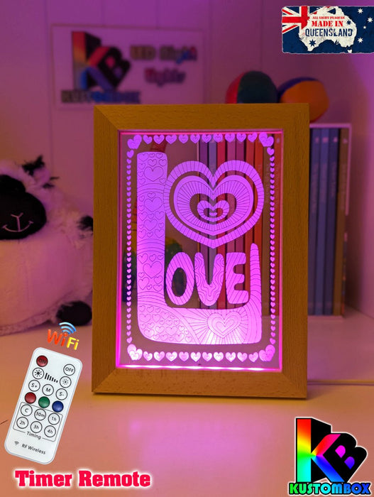 Love Heart Mandala Personalised Name Timber Picture Frame USB 3D LED Night Light Lamp - KustomboxNight Lights & Ambient LightingKustomboxTimber Frame Light