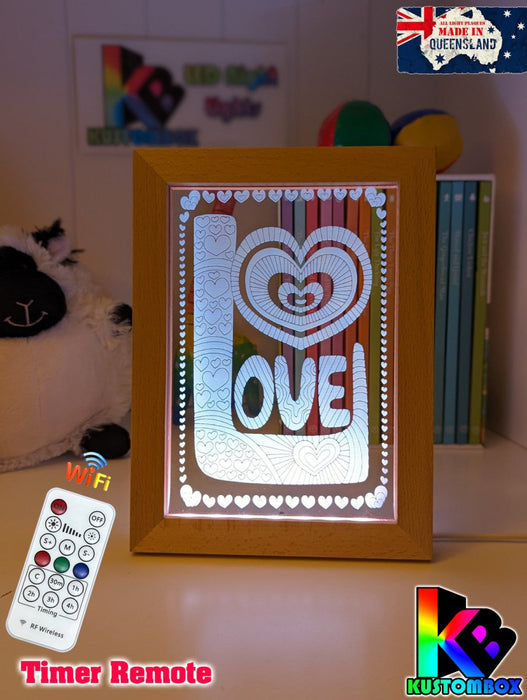 Love Heart Mandala Personalised Name Timber Picture Frame USB 3D LED Night Light Lamp - KustomboxNight Lights & Ambient LightingKustomboxTimber Frame Light