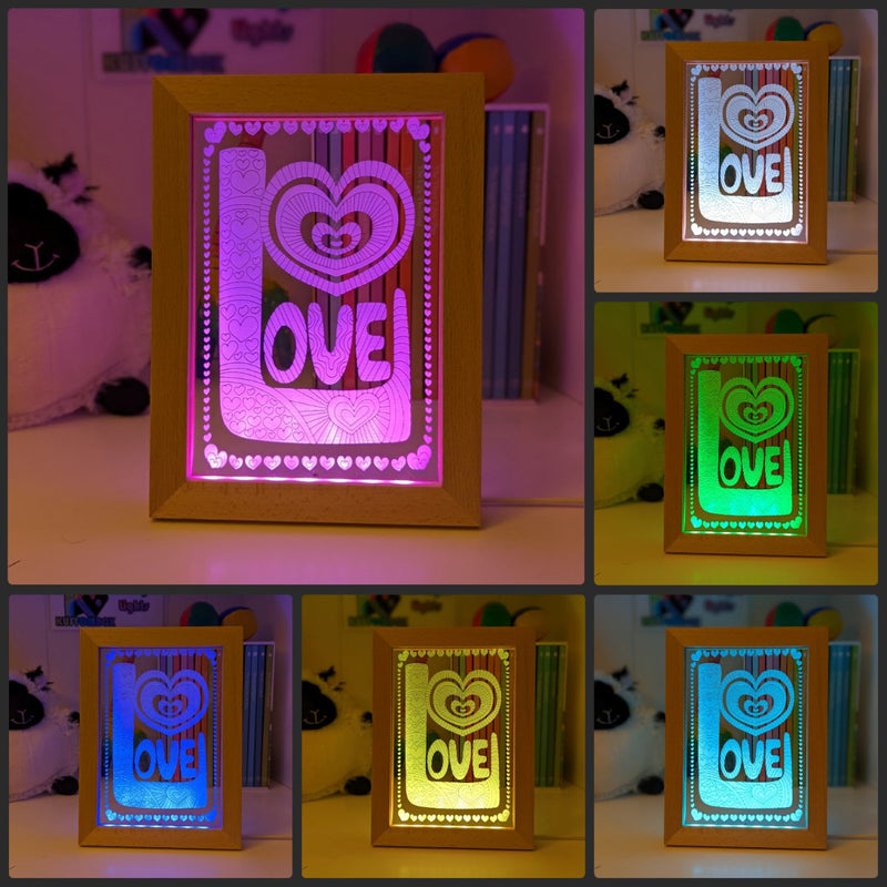 Love Heart Mandala Personalised Name Timber Picture Frame USB 3D LED Night Light Lamp - KustomboxNight Lights & Ambient LightingKustomboxTimber Frame Light