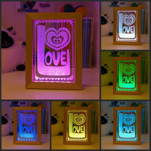 Love Heart Mandala Personalised Name Timber Picture Frame USB 3D LED Night Light Lamp - KustomboxNight Lights & Ambient LightingKustomboxTimber Frame Light