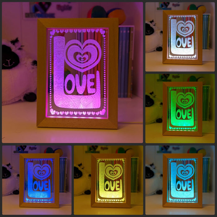 Love Heart Mandala Personalised Name Timber Picture Frame USB 3D LED Night Light Lamp - KustomboxNight Lights & Ambient LightingKustomboxTimber Frame Light