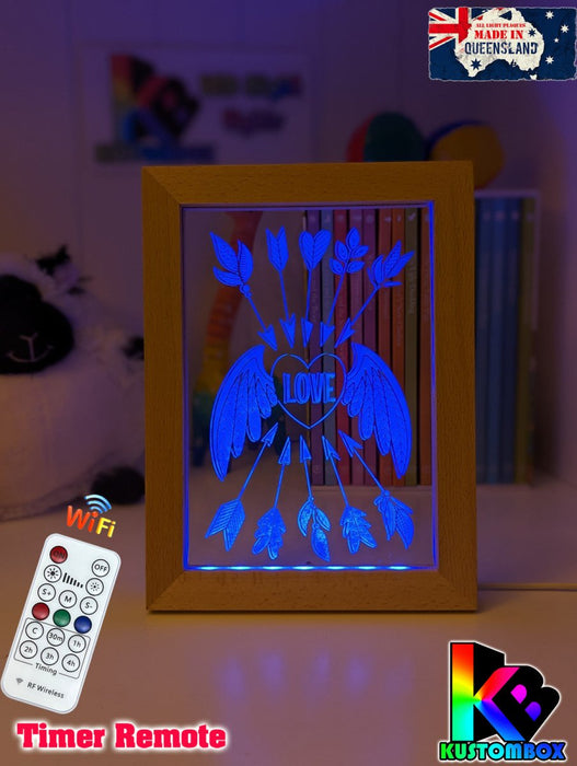 Love Heart Wings Personalised Name Timber Frame base USB 3D LED Night Light + Remote - KustomboxNight Lights & Ambient LightingKustomboxTimber Frame Light