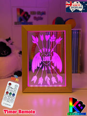 Love Heart Wings Personalised Name Timber Frame base USB 3D LED Night Light + Remote - KustomboxNight Lights & Ambient LightingKustomboxTimber Frame Light