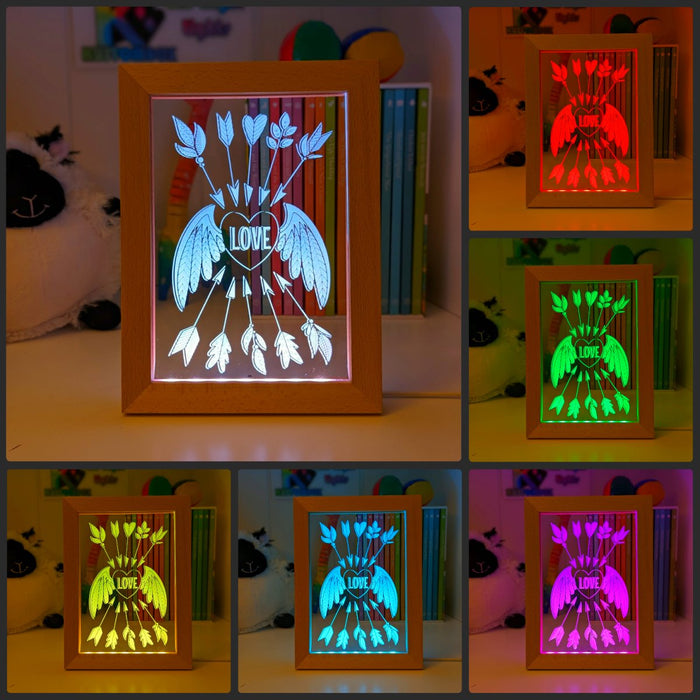 Love Heart Wings Personalised Name Timber Frame base USB 3D LED Night Light + Remote - KustomboxNight Lights & Ambient LightingKustomboxTimber Frame Light