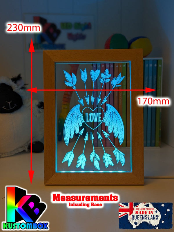 Love Heart Wings Personalised Name Timber Frame base USB 3D LED Night Light + Remote - KustomboxNight Lights & Ambient LightingKustomboxTimber Frame Light