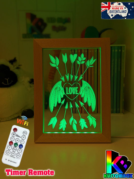 Love Heart Wings Personalised Name Timber Frame base USB 3D LED Night Light + Remote - KustomboxNight Lights & Ambient LightingKustomboxTimber Frame Light