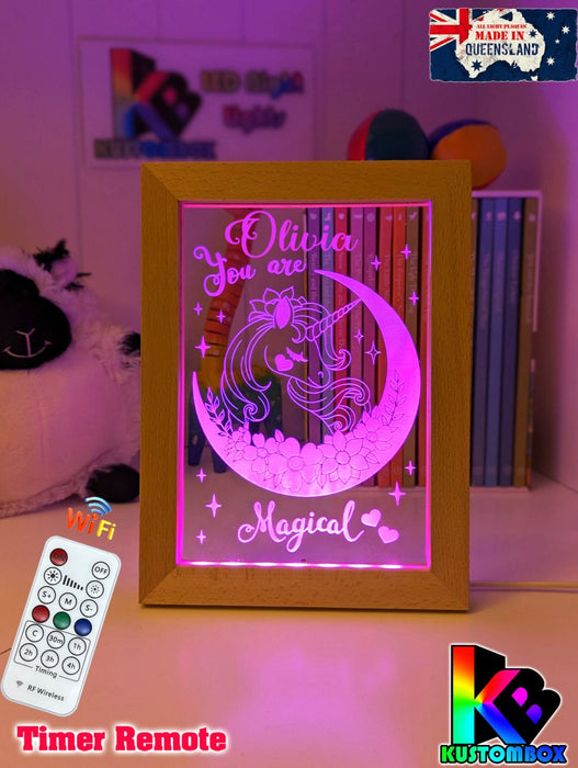 Magical Unicorn Personalised Name Timber Picture Frame USB 3D LED Night Light Lamp - KustomboxNight Lights & Ambient LightingKustomboxTimber Frame Light