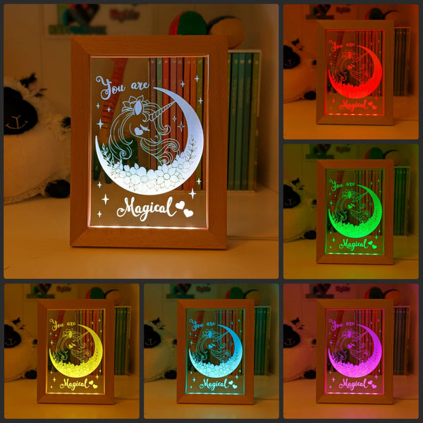 Magical Unicorn Personalised Name Timber Picture Frame USB 3D LED Night Light Lamp - KustomboxNight Lights & Ambient LightingKustomboxTimber Frame Light