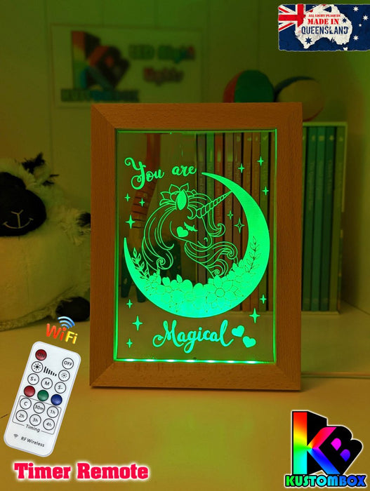 Magical Unicorn Personalised Name Timber Picture Frame USB 3D LED Night Light Lamp - KustomboxNight Lights & Ambient LightingKustomboxTimber Frame Light
