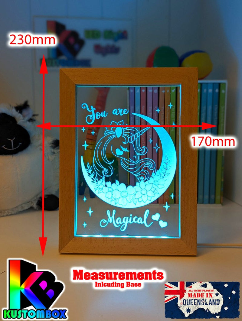 Magical Unicorn Personalised Name Timber Picture Frame USB 3D LED Night Light Lamp - KustomboxNight Lights & Ambient LightingKustomboxTimber Frame Light