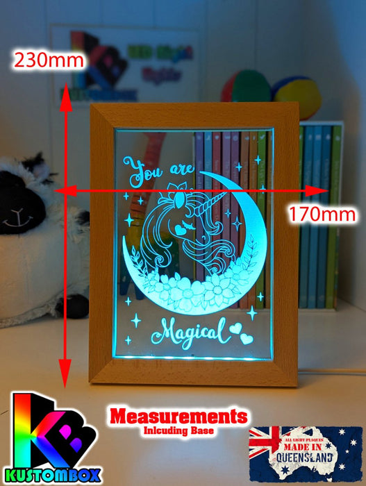 Magical Unicorn Personalised Name Timber Picture Frame USB 3D LED Night Light Lamp - KustomboxNight Lights & Ambient LightingKustomboxTimber Frame Light