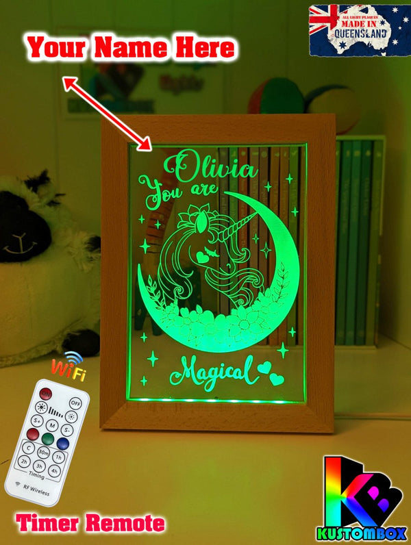 Magical Unicorn Personalised Name Timber Picture Frame USB 3D LED Night Light Lamp - KustomboxNight Lights & Ambient LightingKustomboxTimber Frame Light