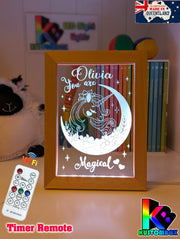 Magical Unicorn Personalised Name Timber Picture Frame USB 3D LED Night Light Lamp - KustomboxNight Lights & Ambient LightingKustomboxTimber Frame Light