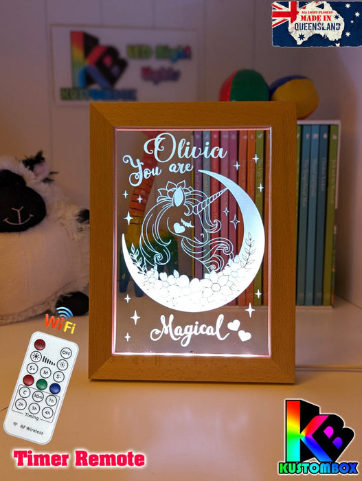 Magical Unicorn Personalised Name Timber Picture Frame USB 3D LED Night Light Lamp - KustomboxNight Lights & Ambient LightingKustomboxTimber Frame Light