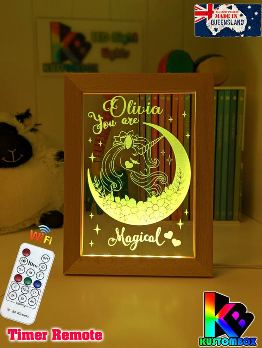 Magical Unicorn Personalised Name Timber Picture Frame USB 3D LED Night Light Lamp - KustomboxNight Lights & Ambient LightingKustomboxTimber Frame Light