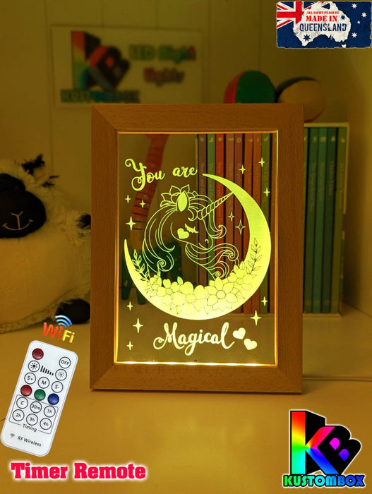 Magical Unicorn Personalised Name Timber Picture Frame USB 3D LED Night Light Lamp - KustomboxNight Lights & Ambient LightingKustomboxTimber Frame Light