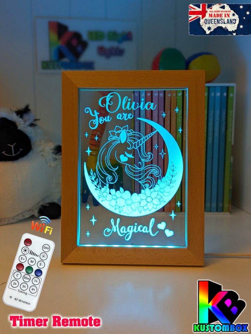 Magical Unicorn Personalised Name Timber Picture Frame USB 3D LED Night Light Lamp - KustomboxNight Lights & Ambient LightingKustomboxTimber Frame Light