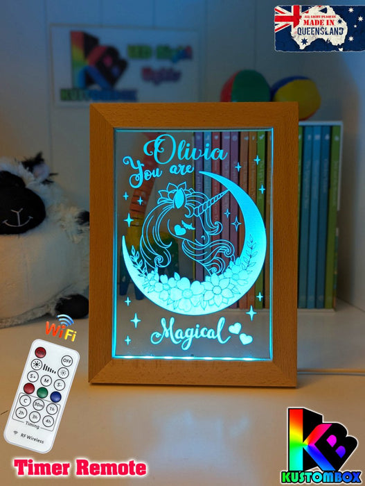 Magical Unicorn Personalised Name Timber Picture Frame USB 3D LED Night Light Lamp - KustomboxNight Lights & Ambient LightingKustomboxTimber Frame Light