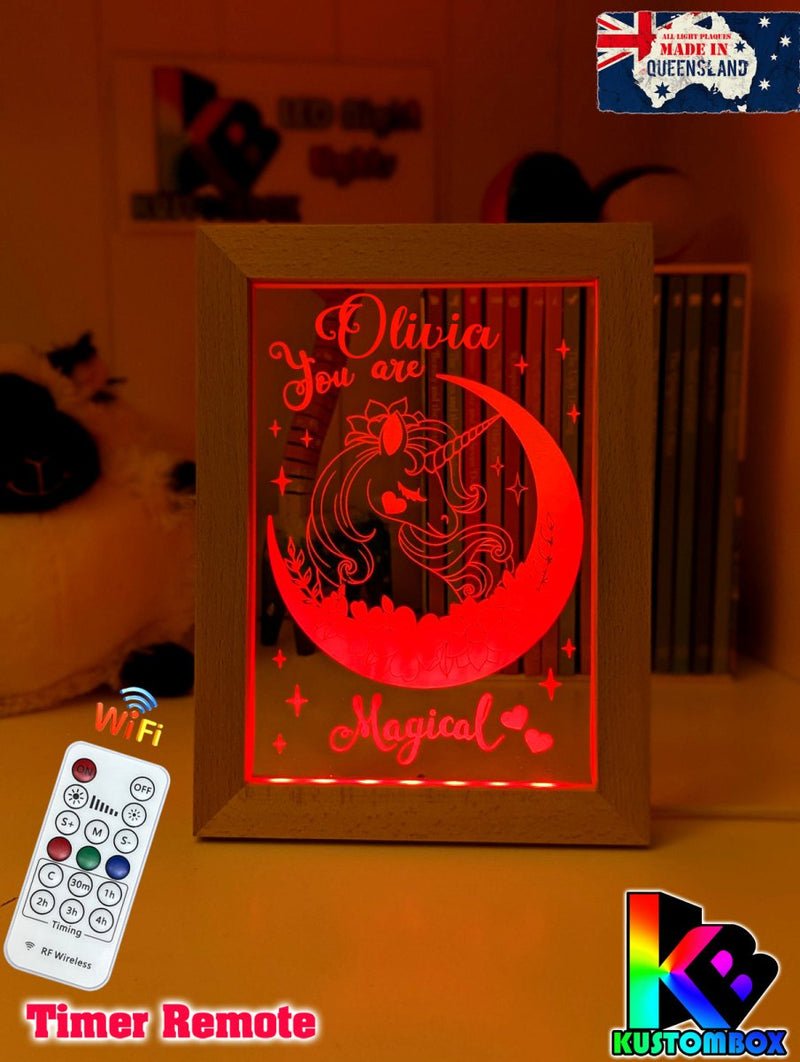 Magical Unicorn Personalised Name Timber Picture Frame USB 3D LED Night Light Lamp - KustomboxNight Lights & Ambient LightingKustomboxTimber Frame Light