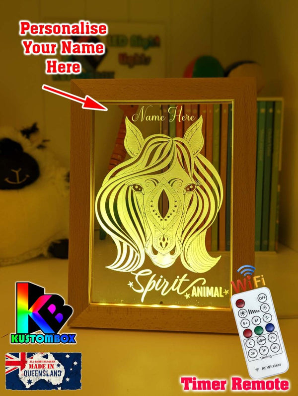 Mandala Horse Head Personalised Name Timber Frame USB 3D LED Night Light Lamp - KustomboxNight Lights & Ambient LightingKustomboxTimber Frame Light - $34.99