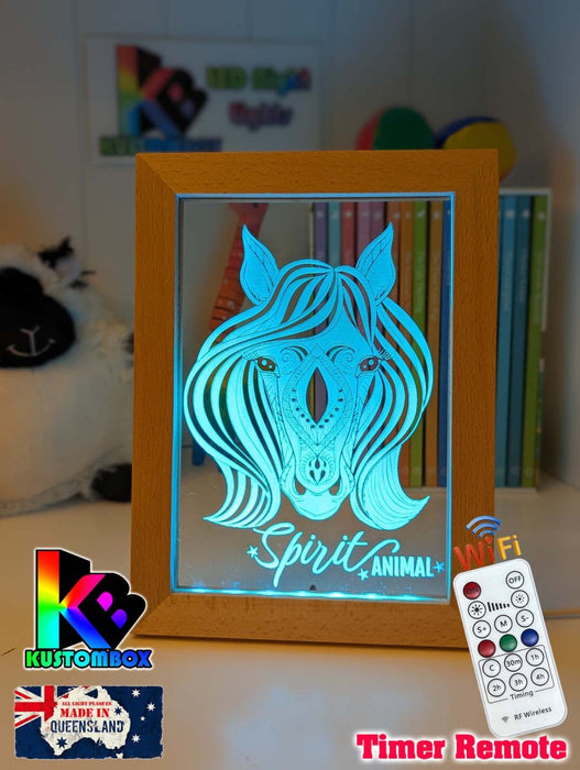 Mandala Horse Head Personalised Name Timber Frame USB 3D LED Night Light Lamp - KustomboxNight Lights & Ambient LightingKustomboxTimber Frame Light - $34.99
