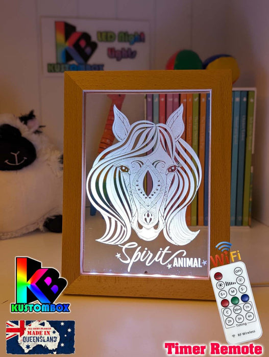 Mandala Horse Head Personalised Name Timber Frame USB 3D LED Night Light Lamp - KustomboxNight Lights & Ambient LightingKustomboxTimber Frame Light - $34.99