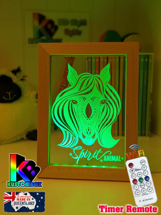 Mandala Horse Head Personalised Name Timber Frame USB 3D LED Night Light Lamp - KustomboxNight Lights & Ambient LightingKustomboxTimber Frame Light - $34.99