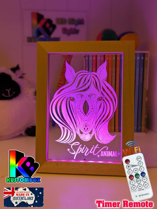 Mandala Horse Head Personalised Name Timber Frame USB 3D LED Night Light Lamp - KustomboxNight Lights & Ambient LightingKustomboxTimber Frame Light - $34.99