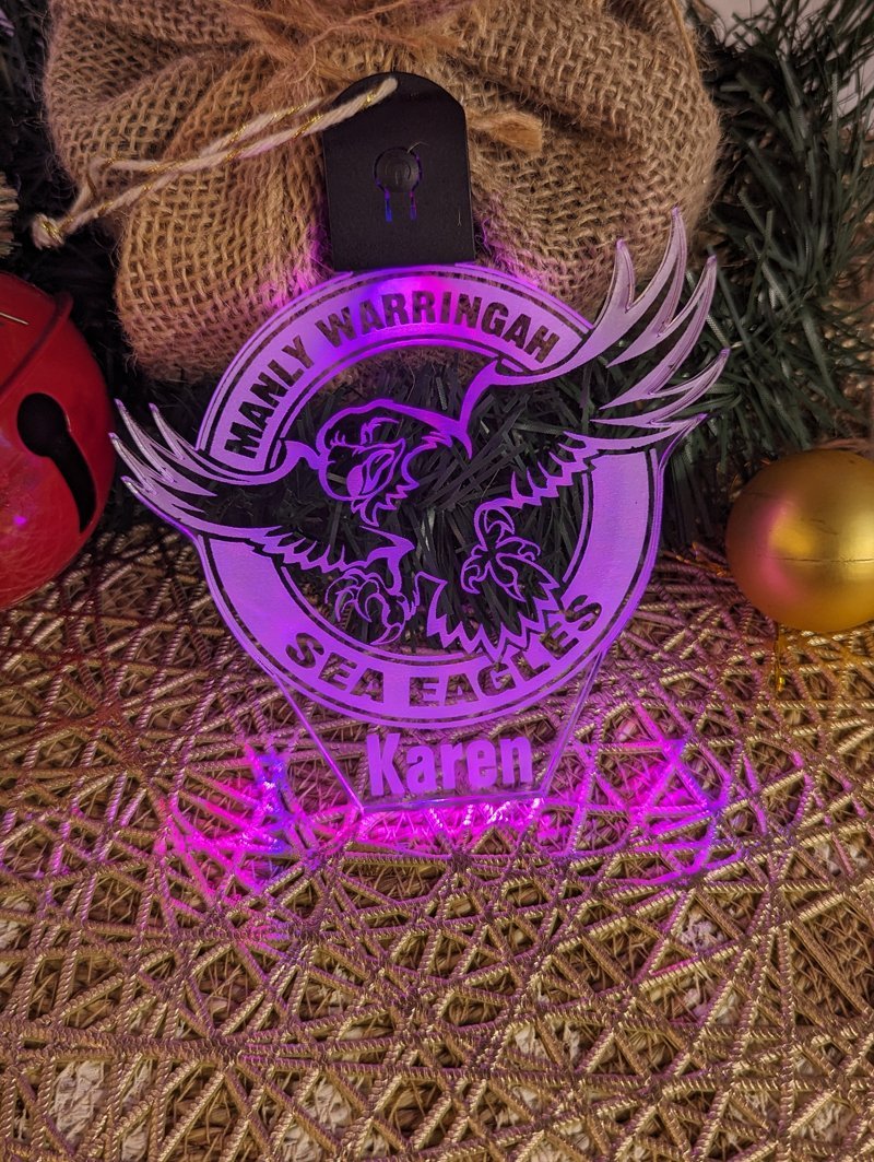 Manly Sea - Eagles Football Personalised Christmas Bauble 3D LED Light Decoration - KustomboxNight Lights & Ambient LightingKustomboxBauble - Standard