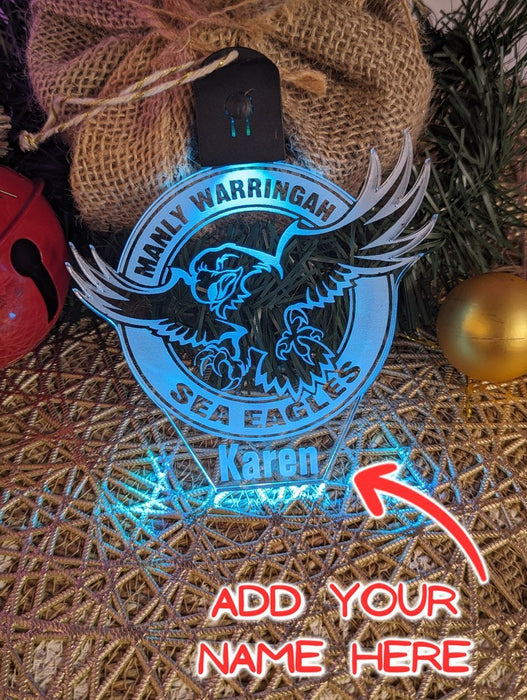 Manly Sea - Eagles Football Personalised Christmas Bauble 3D LED Light Decoration - KustomboxNight Lights & Ambient LightingKustomboxBauble - Standard