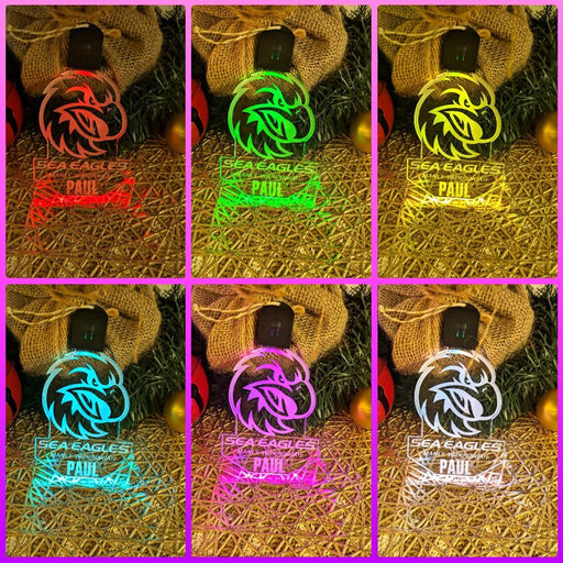 Manly Sea Eagles Football Personalised Christmas Bauble 3D LED Light Decoration - KustomboxNight Lights & Ambient LightingKustomboxBauble - No Name