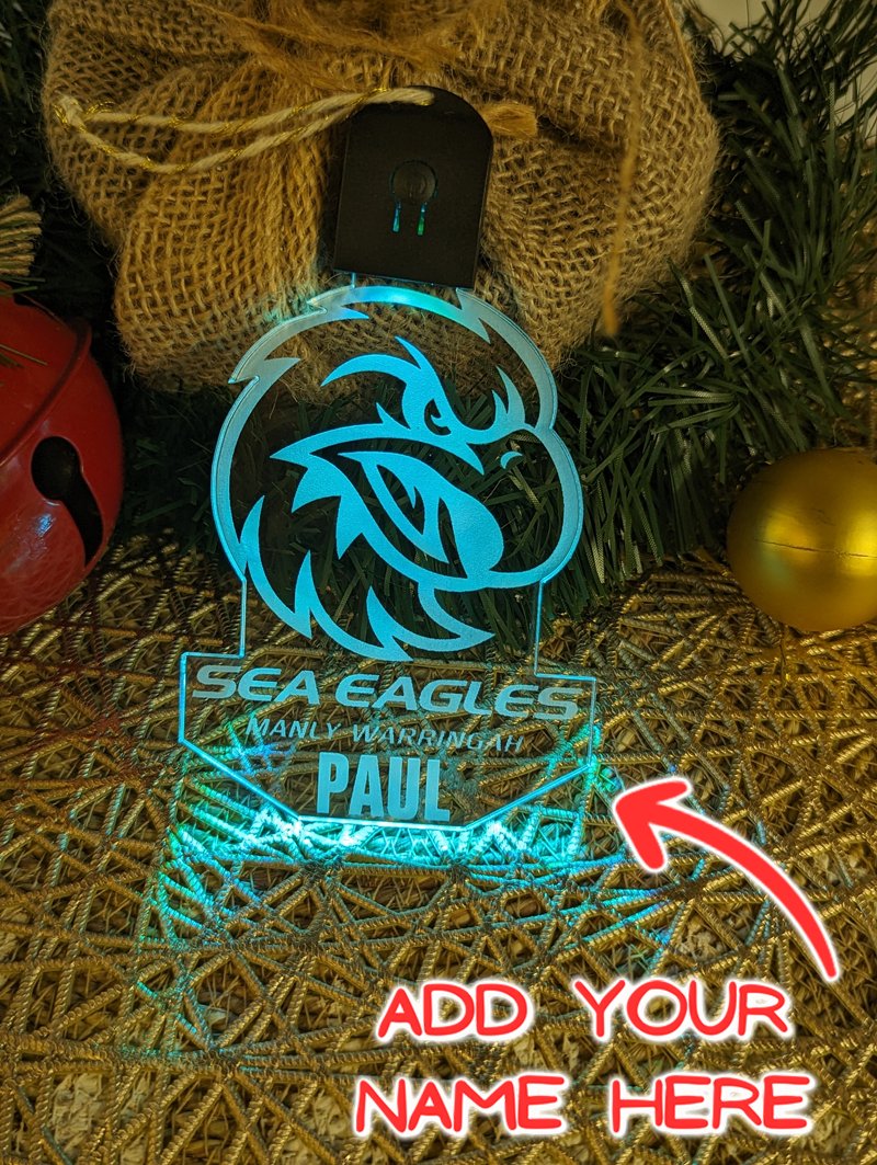 Manly Sea Eagles Football Personalised Christmas Bauble 3D LED Light Decoration - KustomboxNight Lights & Ambient LightingKustomboxBauble - No Name