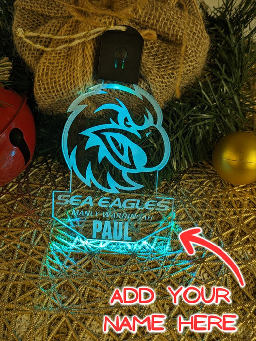 Manly Sea Eagles Football Personalised Christmas Bauble 3D LED Light Decoration - KustomboxNight Lights & Ambient LightingKustomboxBauble - No Name
